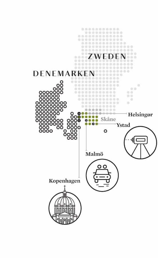 Map-van-Denemarken-en-Zweden-met-pictogrammen